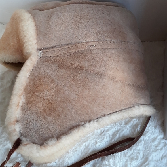 100% Sheepskin Trapper Hat Leather & Fur Hat Men's Winter Cold Snow Hats - Picture 7 of 10